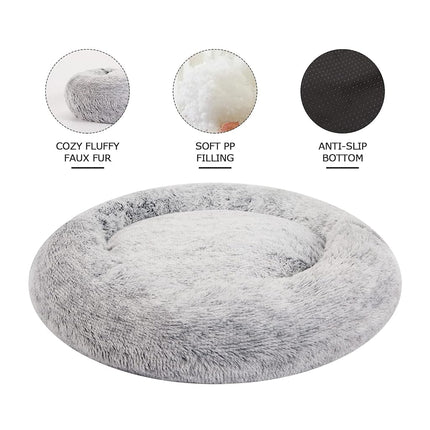 Bedfolks Calming Donut Dog Bed, 91CM Round Fluffy Dog Beds for Large Dogs, Anti-Anxiety Plush, Machine Washable Pet Bed (Dark Grey, Large)