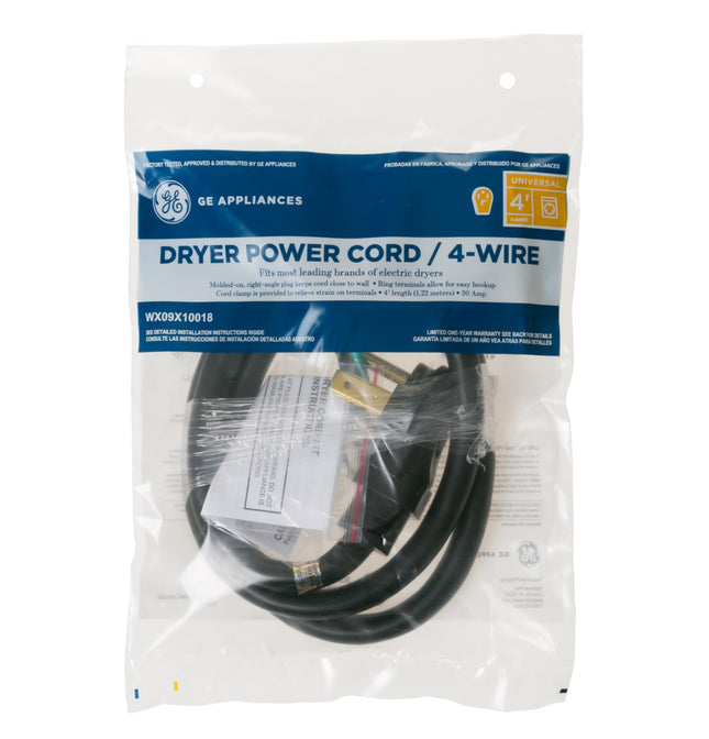 General Electric WX09X10018 4 Wire 30amp Dryer Cord, 4-Feet