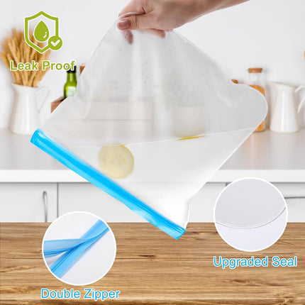 Lerine 24 Pack Dishwasher Safe Reusable Bags Silicone, Extra Thick Leakproof Reusable Freezer Bags, BPA Free Food Storage Bags for Lunch Meat Veggies (6 Gallon 9 Snack 9 Sandwich Bags)