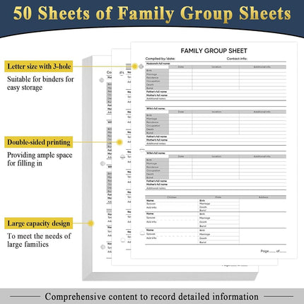 Family History Binder 3 Ring 50 Families Group Sheets 8th Generation Family Tree Chart 16 Genealogy Binder Dividers Burgundy Cover Genealogy Supplies with Pen Loop PVC Pocket for Families History