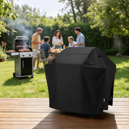 SunPatio BBQ Grill Cover 50 Inch, Outdoor Heavy Duty Waterproof Barbecue Gas Grill Cover, UV and Fade Resistant, All Weather Protection for Weber Char-Broil Nexgrill Grills and More, Black