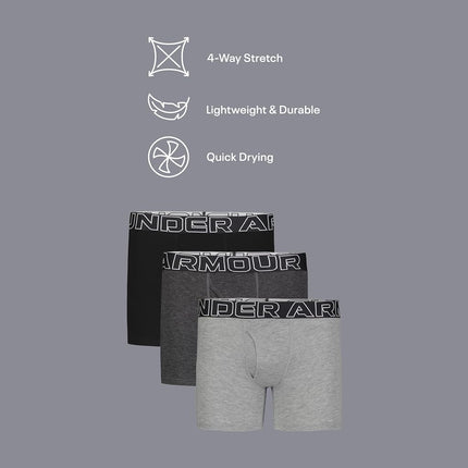 Under Armour Boys' Big Performance Boxer Briefs, Lightweight & Smooth Stretch Fit, 3-Pack Performance Cotton-Wordmark, X-Large