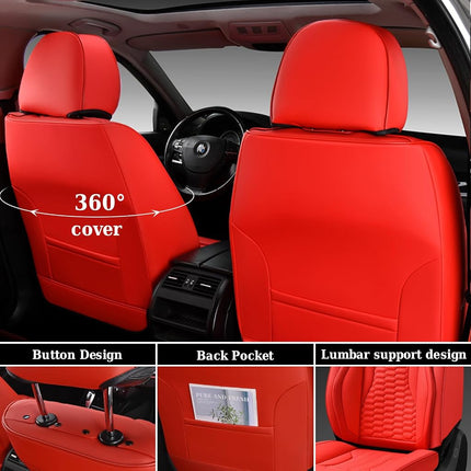 Fundas de asiento de coche Coverado, juego completo, fundas de asiento de coche de cuero Napa rojo, fundas de asiento de coche impermeables para accesorios interiores de coches, ajuste universal para la mayoría de sedanes, SUV, camionetas