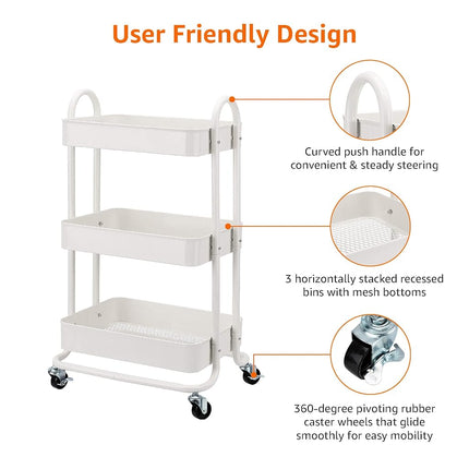 Amazon Basics 3-Tier Rolling Utility or Kitchen Cart - White