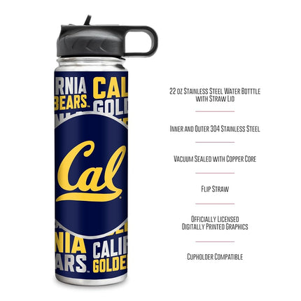 Rico Industries NCAA Cal Berkeley Golden Bears 22oz Stainless Steel Tumbler with Lid - Great for Coffee, Tea, Water or Cocktails