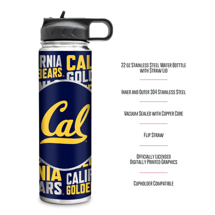 Rico Industries NCAA Cal Berkeley Golden Bears 22oz Stainless Steel Tumbler with Lid - Great for Coffee, Tea, Water or Cocktails