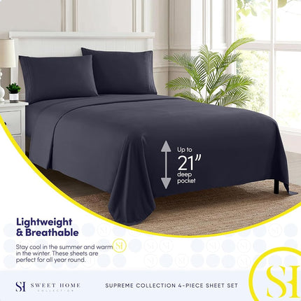 King Size Sheets - Breathable Luxury Bed Sheets with Full Elastic & Secure Corner Straps Built in - 1800 Supreme Collection Extra Soft Deep Pocket Bedding, Sheet Set, Extra DEEP Pocket - King, Navy