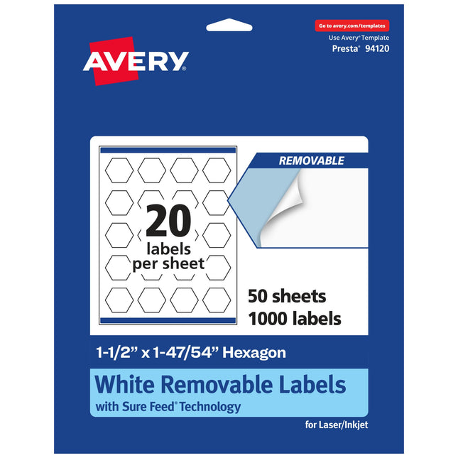 Avery Matte White Removable Hexagon Labels with Su