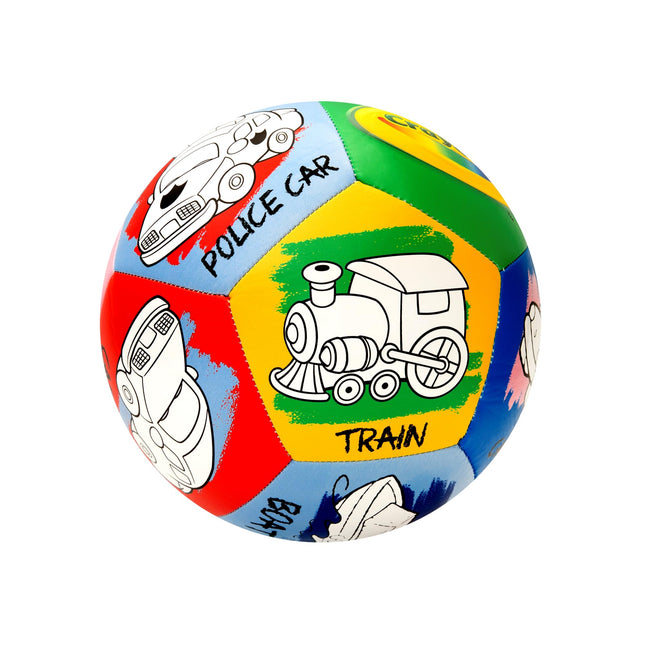 Score N' Explore Balón de Colores Crayola de 5 pulgadas con licencia oficial - Explorador de Transporte, Balón de Fútbol Interactivo para Colorear para Niños, Pelota de Juguete de Actividad Divertida para Aprender