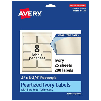 Avery Pearlized Ivory Rectangle Labels with Sure Feed Technology, Print-to-The-Edge, 2" x 3.75", 200 Pearlized Ivory Labels, Laser/Inkjet Printable Labels