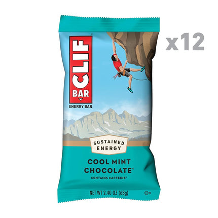 CLIF BAR - Barre énergétique - Menthe poivrée chocolat - Avec caféine (Barre protéinée de 68 g, paquet de 12)