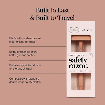 Kitsch Perfect Glide Safety Razor - Metal Handle & Stainless Steel One Blade Razor with 5 Supply Safety Razor Blade & 1 Razor Cap | No Drag Single Blade Razors for Women | Reusable Razor for Women