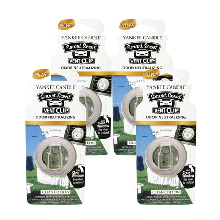 Yankee Candle Smart Scent Vent Clip Odor Neutralizing Car Air Freshener, Clean Cotton (Pack of 4)