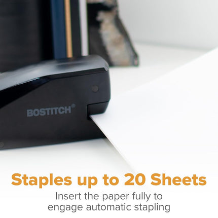 Bostitch Office Portable Electric Stapler, 20 Sheets, AC or Battery Powered, Black (MDS20-BLK)