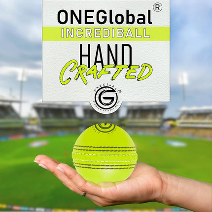 ONEGlobal Incrediball Soft Practice Cricket Ball | Outdoor & Indoor Rubber Cricket Ball with Core & Stitched Seam | for Practice, Honing Skills & Family Fun (3-FluoroYellow, Standard)