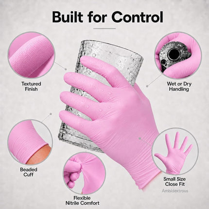 ForPro Disposable Nitrile Gloves, Chemical Resistant, Powder-Free, Latex-Free, Non-Sterile, Food Safe, 4 Mil, Pink, X-Large, 100-Count