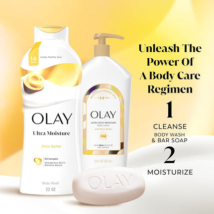 Olay Beauty Bar, Ultra Moisture,10x More Moisturizers, Nourishing Conditioners, Smooth & Gentle on Skin, Vitamin B3 Complex, For All Skin Types, Shea Butter Scent, 3.17 oz, (Pack of 12)