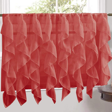 Sweet Home Collection Veritcal Kitchen Curtain Sheer Cascading Ruffle Waterfall Window Treatment - Choice of Valance, 24" or 36" Teir, and Kit, Tier Pair Only, Burgundy