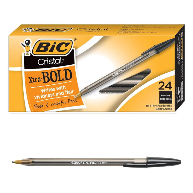 Bic Cristal Xtra Bold Ballpoint Pen, Bold Point (1.6mm) For Vivid And Dramatic Lines, Black, 24-Count