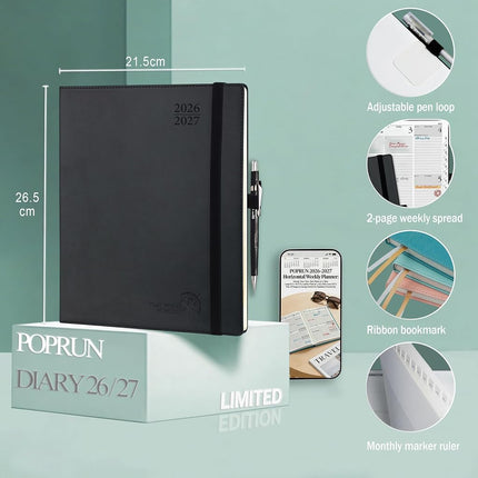 POPRUN Planner 26-27 2026 Diary,Weekly Diary,Softcover,Jul 26 To Jun 27