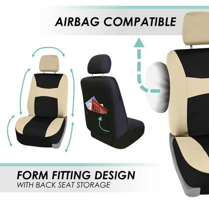 FH Group Automotive Seat Covers Black Universal Fit Bucket and Bench Cover for Cars, SUVs, and Trucks (Full Set Airbag Compatible with Split Bench) FB030BEIGEBLACK115-SEAT