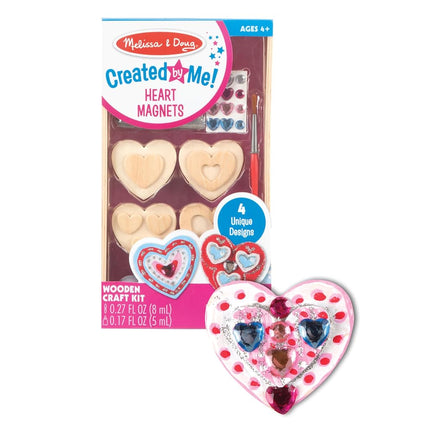 Melissa & Doug Created by Me! Wooden Heart Magnets Craft Kit (4 Designs, 4 Paints, Stickers, Glitter Glue)