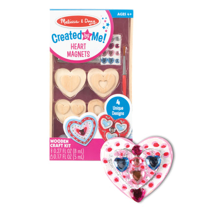 Melissa & Doug Crée par moi ! Kit de Loisirs Créatifs Cœurs en Bois Magnétiques (4 Modèles, 4 Peintures, Autocollants, Colle Pailletée)