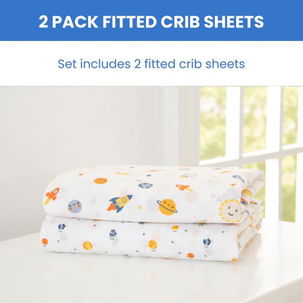 Delta Children Fitted Crib Sheets for Girls and Boys - Crib Sheet for Standard Crib and Toddler Mattresses - 28x52 Inch (Pack of 2), Space Exploration