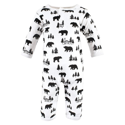 Hudson Baby baby-girls Cotton Coveralls, Baby Bear Gray Black, 0-3 Months