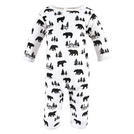 Hudson Baby baby-girls Cotton Coveralls, Baby Bear Gray Black, 0-3 Months