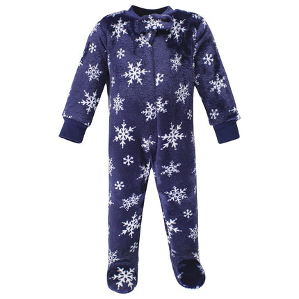Hudson Baby Baby Plush Sleep and Play, Navy Snowflake, 6-9 Months