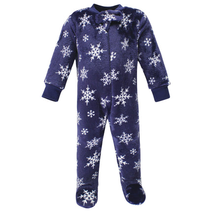 Hudson Baby Baby Plush Sleep and Play, Navy Snowflake, 6-9 Months