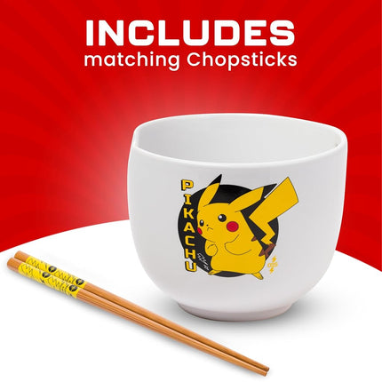 Silver Buffalo Pokémon Pikachu, Ramen Bowl with Chopsticks, 20oz