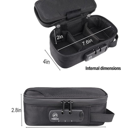 Firedog Smell Proof Bag with Lock, Carbon Lined Odor Proof Case Containers for Travel Stash Storage (Black, 8x4x2.75 Inch)
