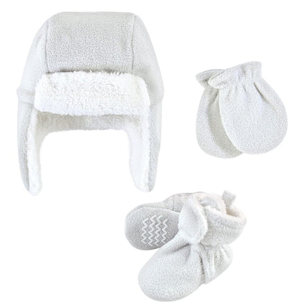 Ensemble bonnet trappeur, moufles et chaussons Hudson Baby, Gris clair, 12-18 mois