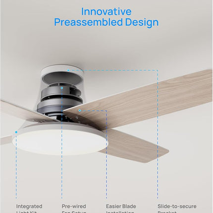DREO Ceiling Fans with Lights, 44 inch Low Profile White Ceiling Fan, Reversible, 5CCT, 6-Level Dimmable, 6 Speeds Bedroom Ceiling Fan, Quiet, Easy to Install, Timer, Flush Mount, Remote Control