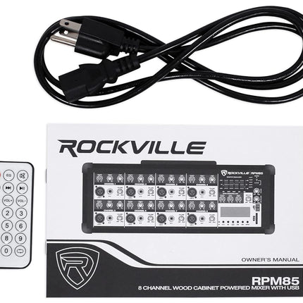 Rockville RPM85 2400w Powered 8 Channel Mixer, USB, 5 Band EQ, Effects/Bluetooth