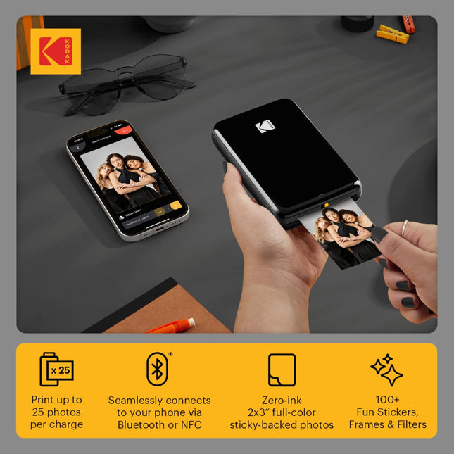 KODAK Step Instant Smartphone Photo Printer - Portable Mini Color Wireless Mobile Printer - Zink 2x3 Inch Sticky-Back Photos - Bluetooth Compatible with iOS & Android Devices - Fun Editing App - Black