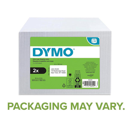 DYMO LW Extra-Large Shipping Labels for LabelWriter Label Printers, White, 4'' x 6'', 2 Rolls of 220 (2026405)