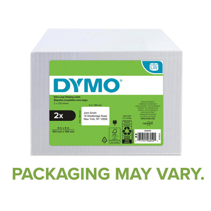 DYMO LW Extra-Large Shipping Labels for LabelWriter Label Printers, White, 4'' x 6'', 2 Rolls of 220 (2026405)