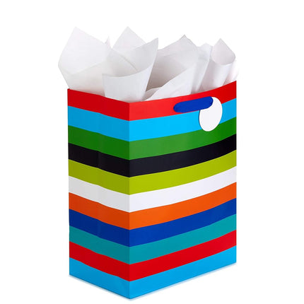 Hallmark 17" Extra Large for Birthdays, Graduations, Baby Showers, Father's Day, Kids, Adults Gift Bag with Tissue Paper, Jumbo, Multicolor Rainbow Stripes
