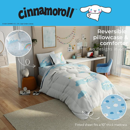 Cinnamoroll Bedding - 4 Piece Twin Size Bed Set - Super Soft Microfiber Comforter and Sheet Set, (Officially Licensed Product) by Franco Collectibles