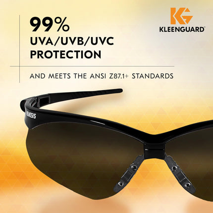 KLEENGUARD V30 Nemesis Safety Glasses (22475), with Anti-Fog Coating, Smoke Lenses, Black Frame, Unisex Sunglasses for Men and Women (Qty 12)