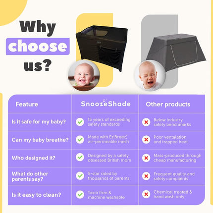 SnoozeShade for Travel Cots and Portacots Blackout Cover and Sleep Aid