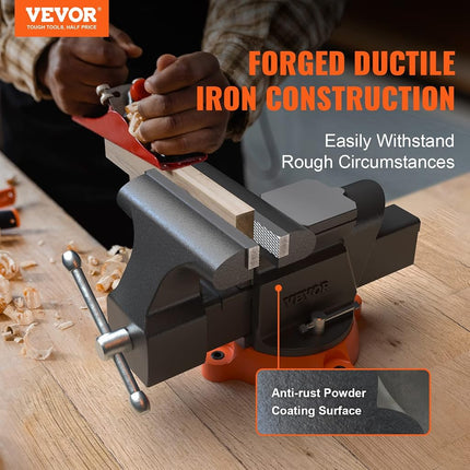 VEVOR 6-inch Jaw Width 5.9-inch Jaw Opening Heavy Duty Ductile Iron Workbench Vise with Anvil, Black