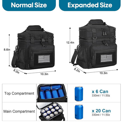 GLENKEY Double Deck Insulated Lunch Box, Expandable Large Lunch Bag Leakproof Cooler Bag Lunch Pail for Men Women Adults Work Shifts Travel Daytrip, 16L, Black