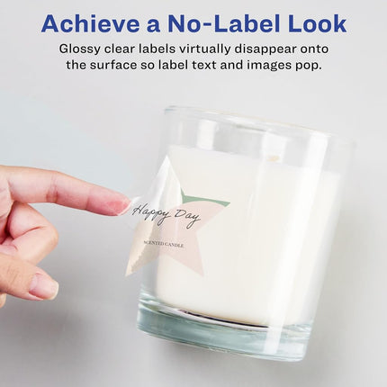 Avery Glossy Clear Star Labels with Sure Feed, 75" x .75", 800 Glossy Clear Labels, Print-to-The-Edge, Laser/Inkjet Printable Labels