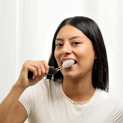 RADIUS Toothbrush Big Brush with Replaceable Head, Left Hand, Soft in Coral Sparkle, BPA Free and ADA Accepted, Designed to Improve Gum Health and Reduce The Risk of Gum Disease