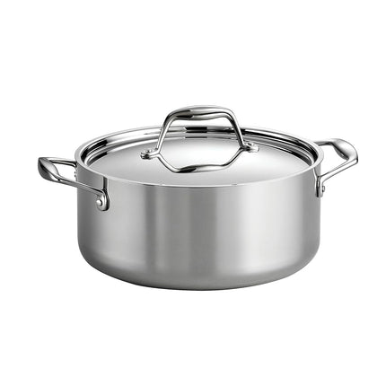 Tramontina Three-ply clad stainless steel 5 quart Dutch oven pot with lid, induction ready, dishwasher safe, NSF certified, made in Brazil