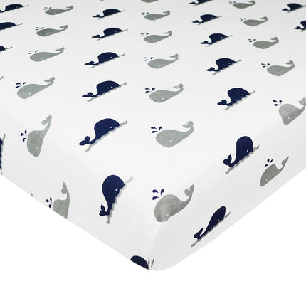 American Baby Company Printed 100% Natural Cotton Value Jersey Knit Fitted Pack N Play Playard Sheet, Navy Whale, Soft Breathable, for Boys and Girls, 27x39 Inch (Pack of 1)